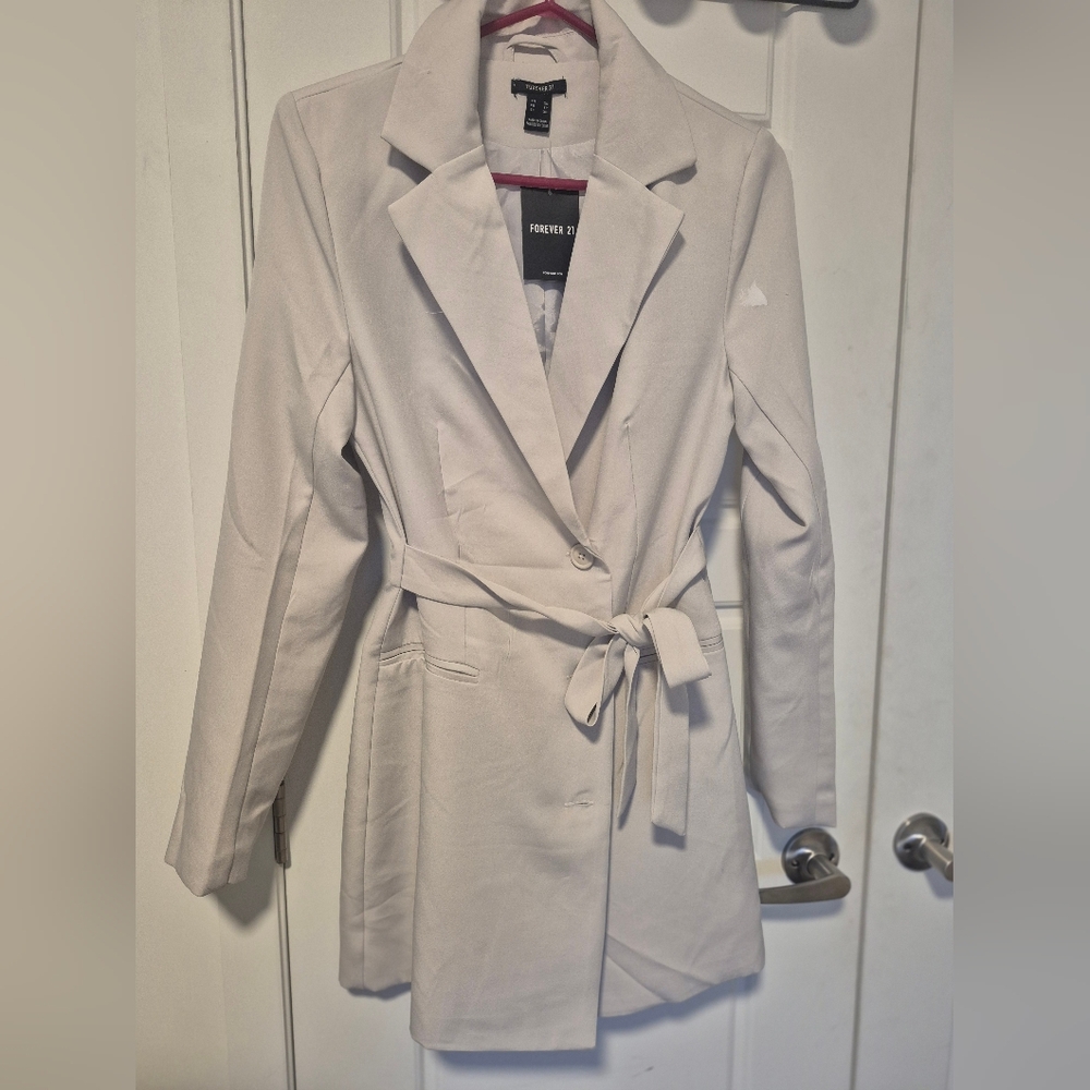 Forever 21 Women's Cream Belted Coat